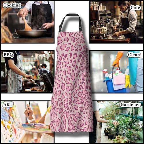 Chef Apron for Men Pink Leopard Funny Aprons for Women for Kitchen Cooking Restaurant BBQ Painting Crafting 27”
