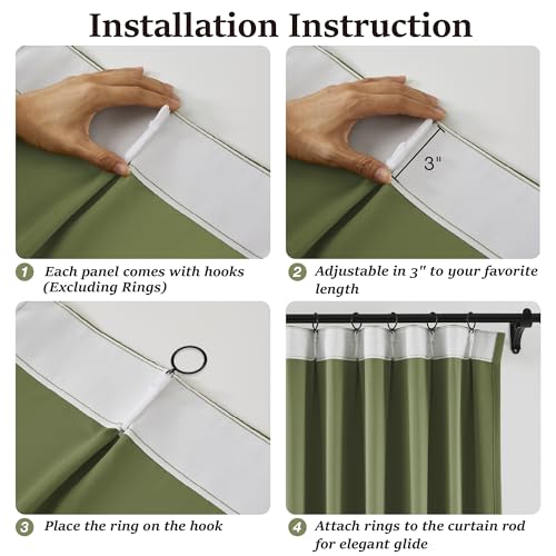 Extra Wide Sage Green Blackout Curtains 102 Inches Long (2 Count)
