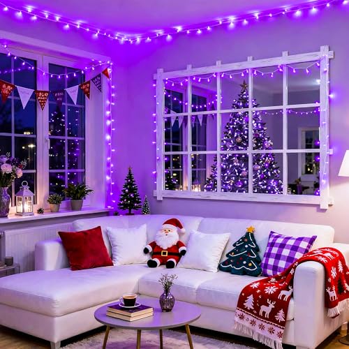 Connectable 8 Modes 100 LED Purple Halloween Lights Indoor Plug in (33 Foot)