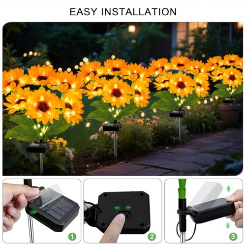 Solar Sunflower Lights 2 Pack with 12 Sunflower Solar Lights Outdoor Garden Decor Birthday Gift for Mom Women Grandma (12 Count)