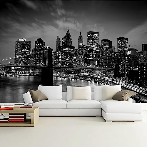 Black New York City Wallpaper Brooklyn Bridge Wall Mural for Bedroom (51.52 Sq Ft)