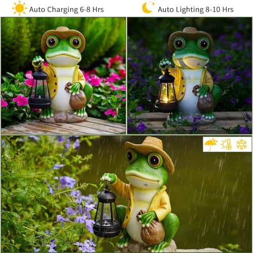 Solar Garden Outdoor Frog Statue 10 inches Tall