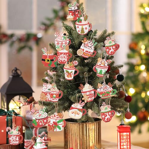 20 Pcs Christmas Diamond Painting Keychain Kits with Tools Hot Cocoa Themed Art Key Chain Craft Kits Merry Christmas Cute Hanging Handmade 5D Art and Craft Supplies Accessories (20 Count)