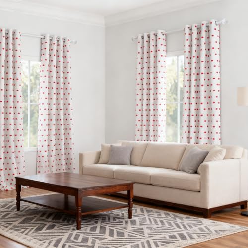 Blackout Curtains for Girls Bedroom with Red Pom Pom Sheer 90 Inch Long Total Light Blocking Curtains for Living Room 2 Panels 100% Room Darkening Grommet Double Layer Drapes 50" x 90"