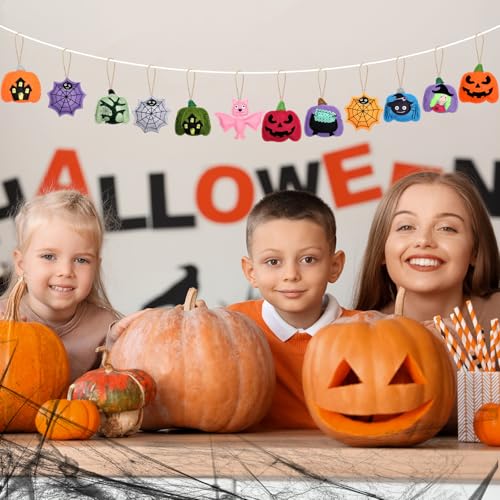 12 Pcs Halloween Felt Ornaments 3D Pumpkin Hanging Tree Decor (12 Count)