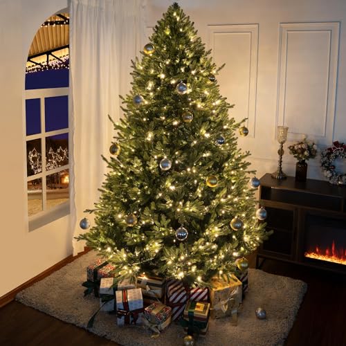 9ft Traditional Christmas Tree with Lights Realistic Classic Christmas Tree Prelit with 6230 Branch Tips 1000 Warm Lights and Metal Stand Aritificial