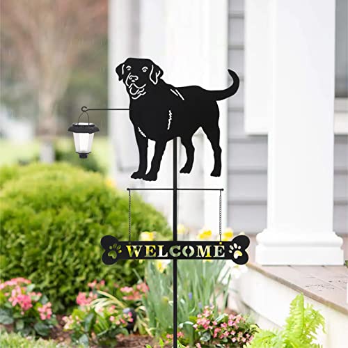 Solar Labrador Dog Breed Silhouette Welcome Sign with a Lantern