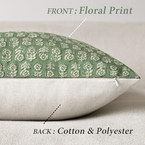 Decorative Floral Print Throw Pillow Covers 18×18 Forest Green (2 Count)