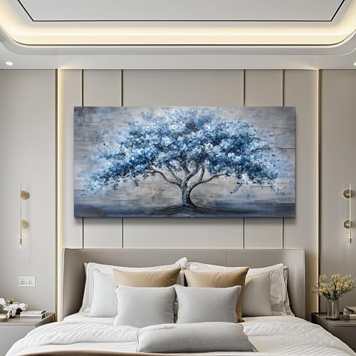 Canvas Wall Art For Living Room Bedroom Wall Decor Office Dining room Abstract Art Blue Tree Painting Room Hallway Wall Home Decoration Prints Artwork Picture Ready To Hang 20x40 Inches