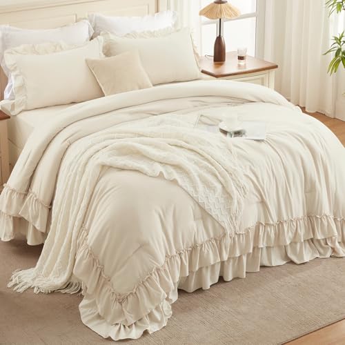 Beige Ruffle Comforter Set King