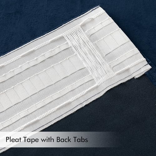 Navy Blue Velvet Pinch Pleat Blackout Curtains W52 X L96 Inches (2 Count)