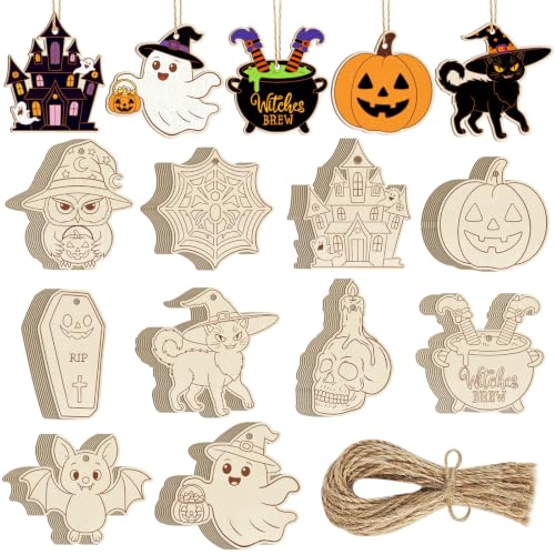80PCS Wooden Halloween Ornaments to Paint Fall Decorations (80 Count)