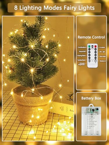 2 Pack Fairy Lights Battery Operated with Remote Twinkle Lights Warm White (2 Count)