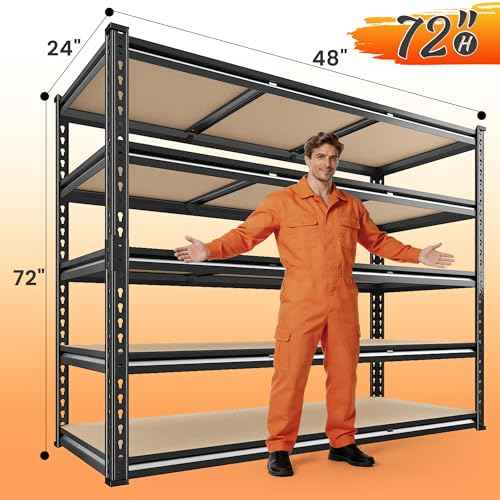 48" W Garage Shelving 3080LBS Storage Shelves 5 Tier Heavy Duty Shelving Adjustable Garage Shelves for Basement (2 Count)