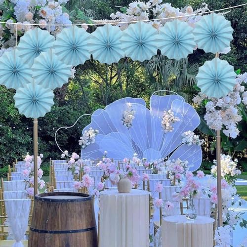 Light Blue Party Decorations Baby Blue Hanging Paper Fans DIY Set 8in