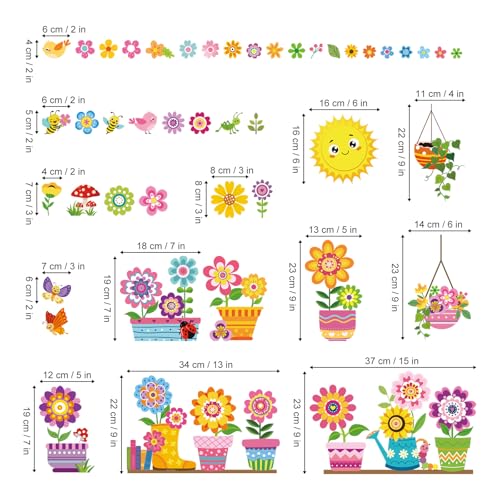 Window Clings Kids Colorful Garden Flower Reusable Windows Decals