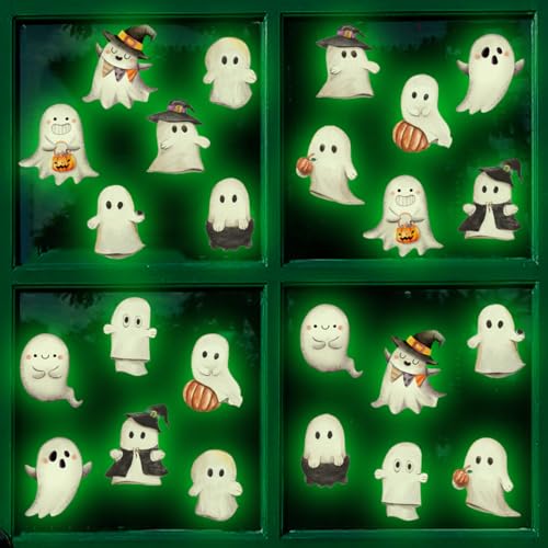 Glow in the Dark Halloween Ghost Window Clings Green Luminous Ghost Window Decals for Halloween Party Decorations Home School Glass