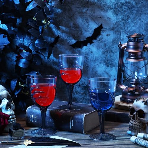 6 Pcs 12oz Halloween Skeleton Hand Goblets Clear Plastic Halloween Cups Skull Wine Glass Set for Creepy Spooky Party Decorations (6 Count)