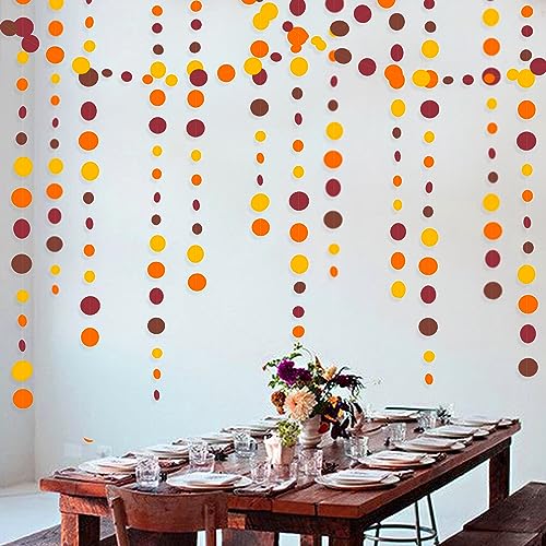 46Ft Fall Party Decorations Polka Dots Garlands Orange Yellow Burgundy Brown Hanging Paper Circle Dots Streamer for Birthday Wedding Shower Fall Autumn Thanksgiving Harvest Party Decor Supplies