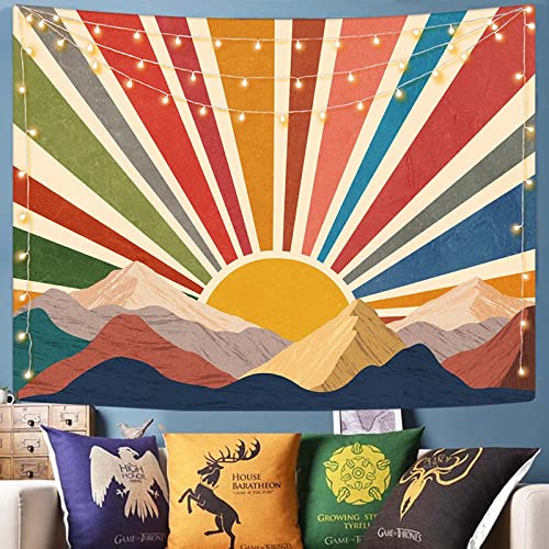 Sun Tapestry Boho Mountain Abstract Wall Hanging Tapestries Small Sunrise Sunset Western Retro Tapestrys Hippie Aesthetic Vintage Geometric Rainbow Tapastry's Indie Living Room Dorm