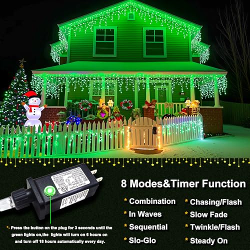 Icicle Lights for Outside 33FT 400 LED Green Christmas Lights