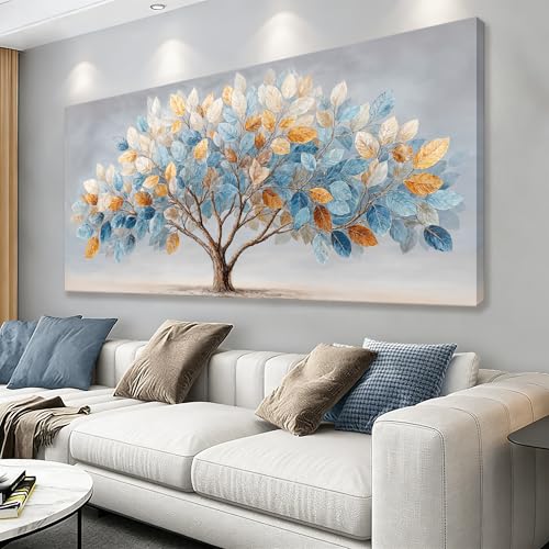 Canvas Wall Art Decor Blue Gold Leaf Tree Canvas Art Wall Decor For Living Room Modern Wall Art Botanical Nature Canvas Prints Colorful Tree Wall Art Decor For Bedroom Home Office Decor 20"×40"