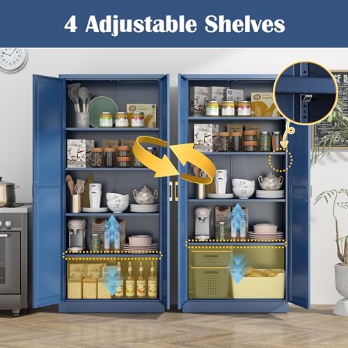 71"Metal Pantry Storage Cabinet with Doors & 4 Adjustable Shelves