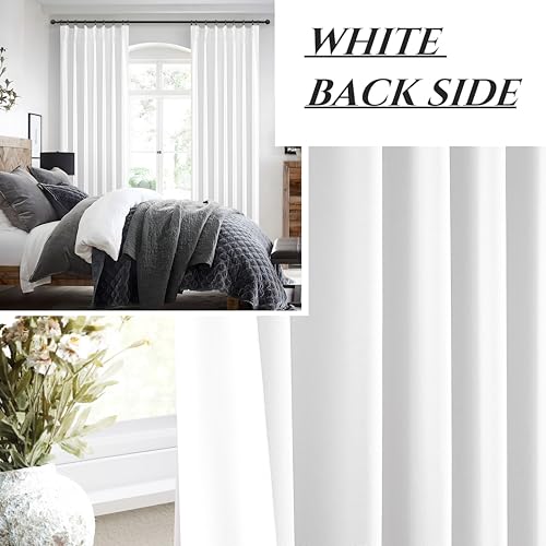 Bright White Full Blackout Natural Linen 100 Inch Curtains Para Sala 2 Panels Set (2 Count)