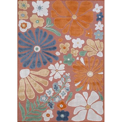 Outdoor Rug 8x10 Modern Floral Tropical Area Rugs for Outdoor and Indoor Patio Easy to Clean Non Shedding Living Room Porch Garden Washable Outside Carpet (80 Sq Ft)