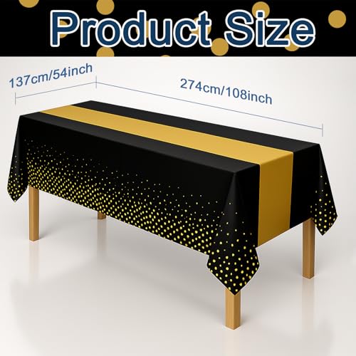 3Pcs Black and Gold Graduation Tablecloth