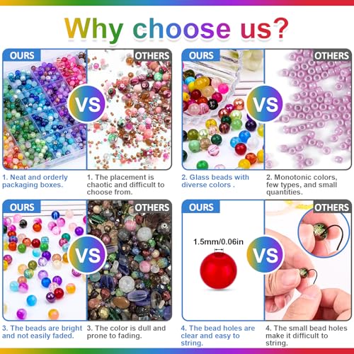 About 1200PCS 6mm Glass Beads Bracelet Making Set (1200 Count)