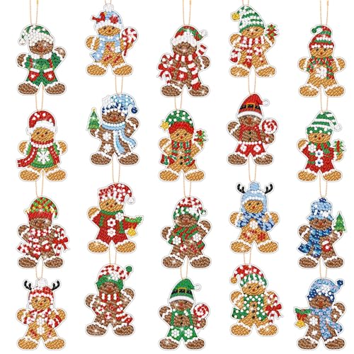 20 Pcs Christmas Diamond Painting Keychain Kits 5D DIY Diamond Art Pendants Double Sided Hanging Key Chains for Christmas Party Decoration DIY (20 Count)