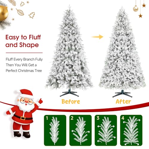 9ft Pre Lit Snow Flocked Rotating Christmas Tree with 600 Multi