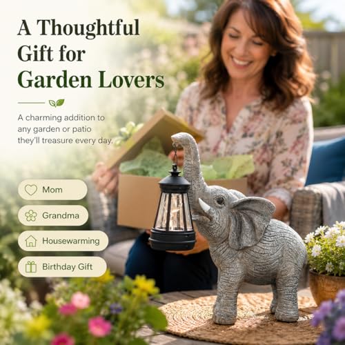 Solar Garden Statue Lights Elephants Figurine with Solar Lantern