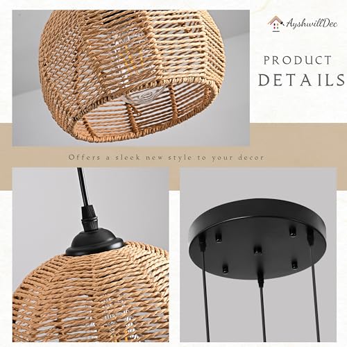 3 Light Mini Hemp Rope Woven Pendant Light Kitchen Island