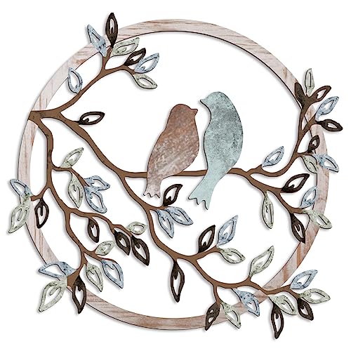 Metal Wall Art Bird on Tree Branch Silhouette Bird Hanging Ornament Porch Wall Decor for Living Room Outdoor Garden Bedroom Office Housewarming Party Decoration