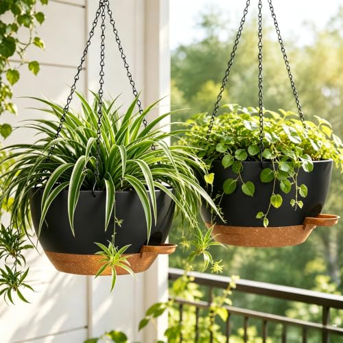 2 Pack 10 Inch Self Watering Hanging Planters for Indoor Plants