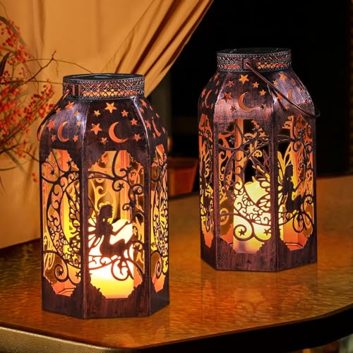 Solar Lanterns Outdoor Waterproof Fairy LED Metal Lantern Candle Glow (2 Count)