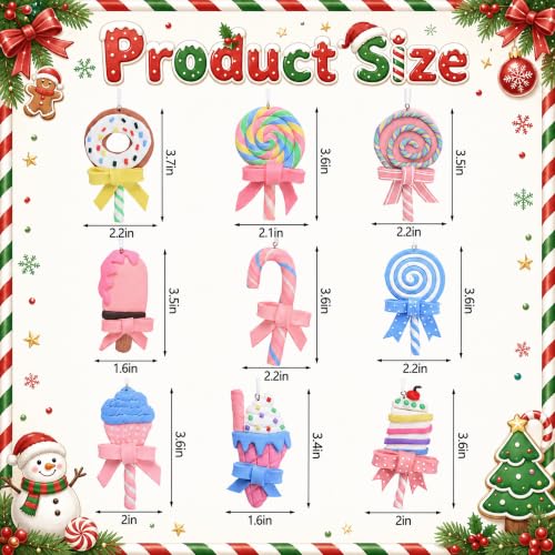 9 Pcs Pastel Christmas Lollipop Ornaments (9 Count)