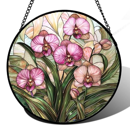 Phalaenopsis Orchid Stained Glass Window Hanging Decor Gifts for Women 6.3"