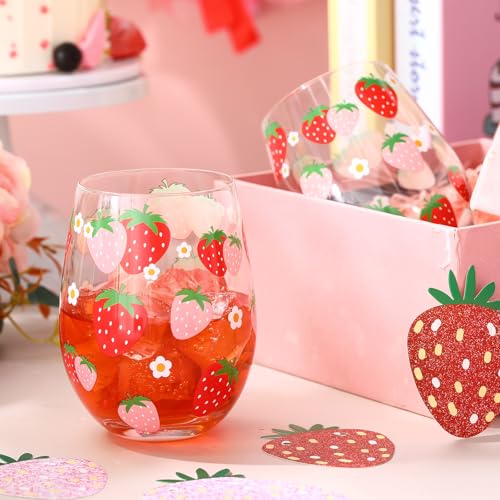 2 Pack 17oz Strawberry Stemless Wine Glasses for Women Strawberry Cups Colorful Conversation Drinking Glass for Gift Birthday Party Supplies Graduation Gifts Theme Events (2 Count)