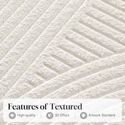 Large 3D Textured Modern White Abstract Wall Art for Living Room (3 Count)