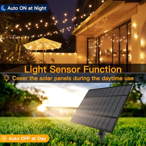 110FT 52 Bulbs Solar String Lights Outdoor Waterproof with Remote (110 Foot)