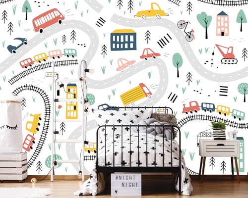 Kids Cartoon Wallpaper Car Roadmap Wall Mural