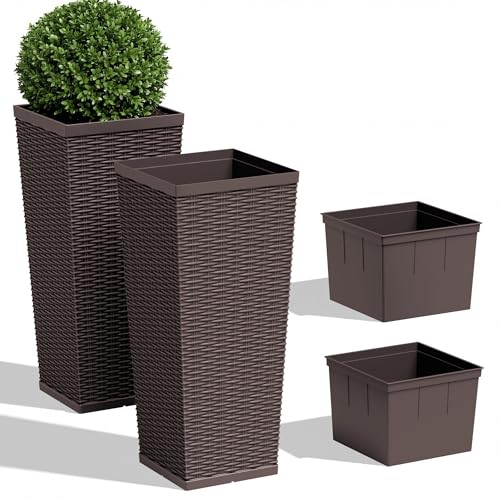 30" Front Porch Resin Rattan Tall Planters 2 Pack (2 Count)