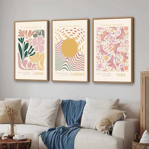 Boho Flower Market Framed Canvas Wall Art Set (3 Count)