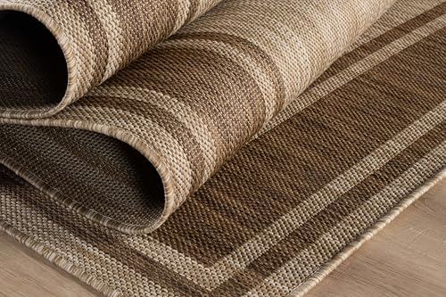 Outdoor Rug 8x10 Modern Bordered Area Rugs for Indoor and Outdoor Patio Deck Porch Garden Waterproof Weather Sun Resistant Washable Outside Carpet (80 Sq Ft)