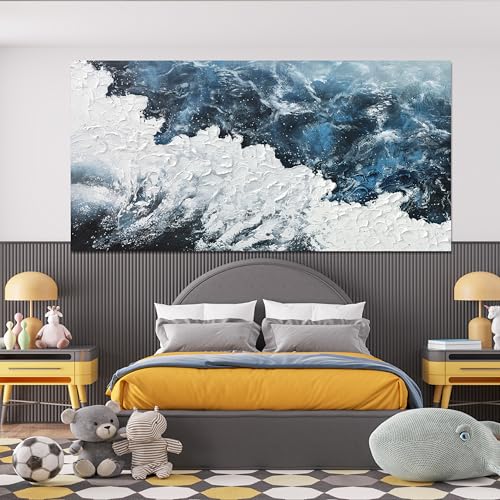Blue White Abstract Canvas Wall Art Pictures for Living Room 29" X 58"