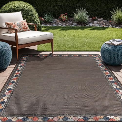 Outdoor Rug 5x7 Modern Bordered Area Rugs for Indoor and Outdoor Patio Easy to Clean Non Shedding Living Room Porch Garden Washable Outside Carpet