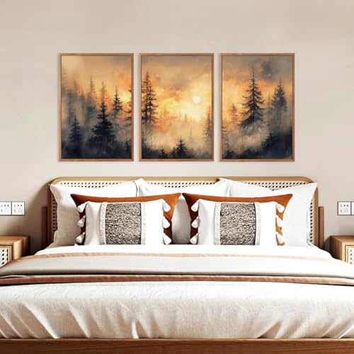 Nature Forest Sunset Framed Canvas Wall Art